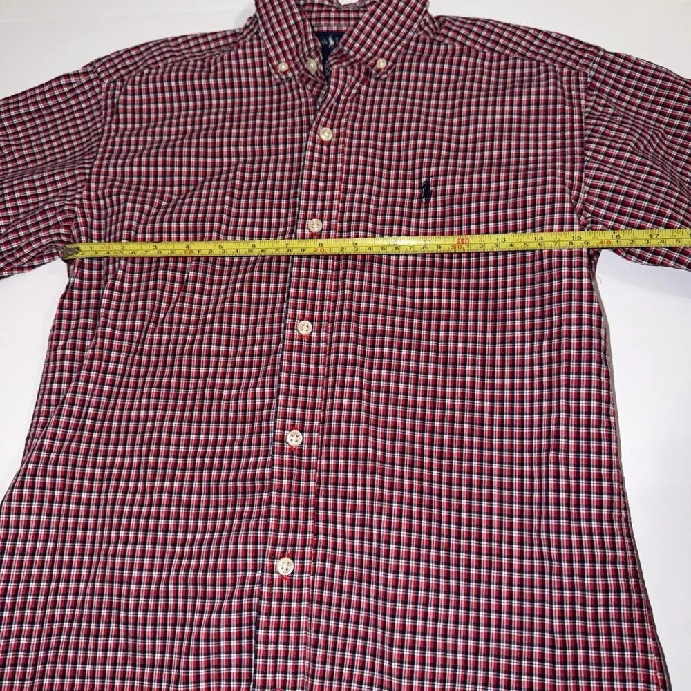 Polo Ralph Lauren‎ Boys Button Down Shirt Red White Blue Plaid M 12 14 Pony Logo